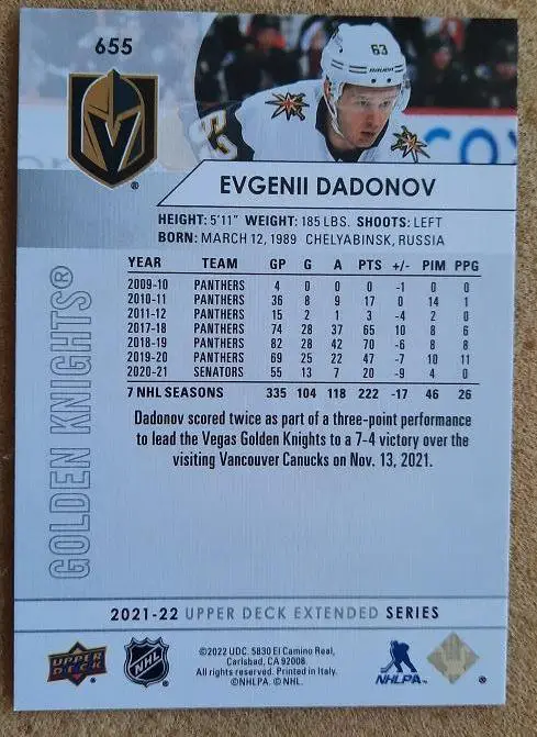 НХЛ Евгений Дадонов Вегас Голден Найтс Трактор Челябинск СКА Санкт-Петербург 655 1