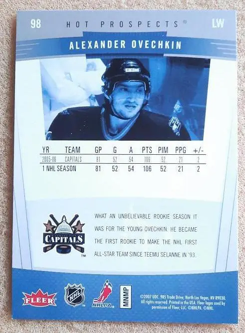 НХЛ Александр Овечкин Вашингтон Кэпиталз Динамо Москва № 98 1