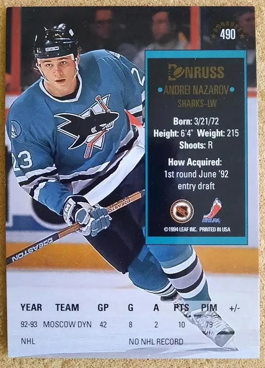 НХЛ Андрей Назаров Сан-Хосе Шаркс Динамо Москва Новокузнецк Омск № 490 1