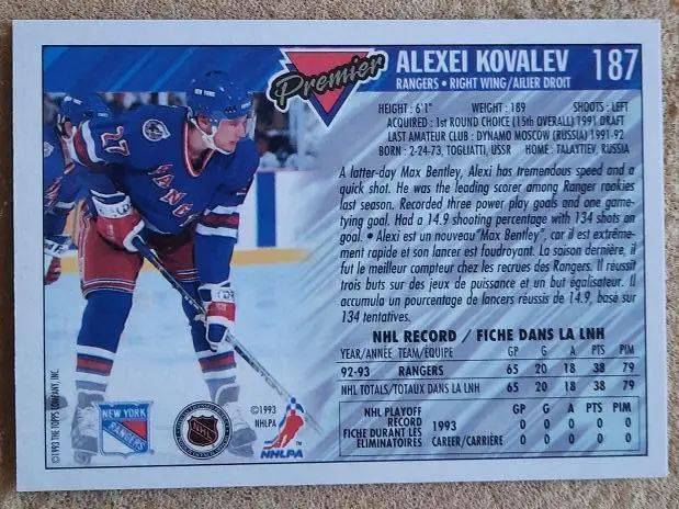 НХЛ Алексей Ковалев Нью-Йорк Рейнджерс Динамо Москва Тольятти Казань Атлант 187 1