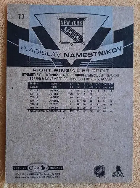 НХЛ Владислав Наместников Нью-Йорк Рейнджерс Воскресенск № 77 1
