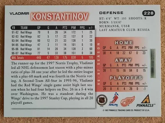 НХЛ Владимир Константинов Детройт Ред Уингз ЦСКА Москва № 228 1