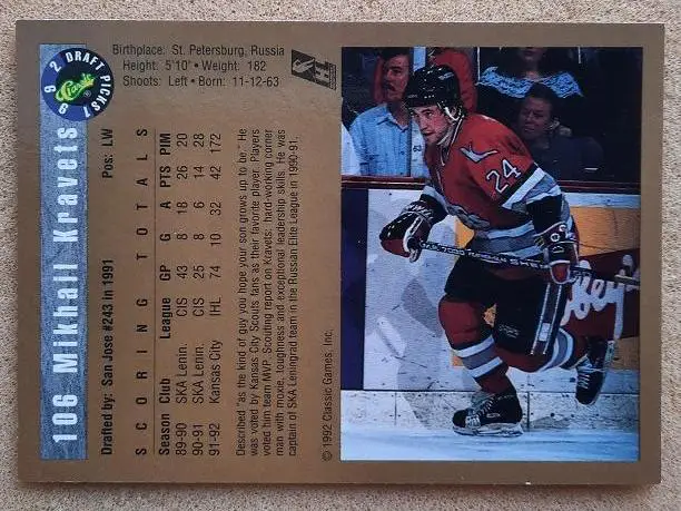 НХЛ Михаил Кравец Канзас-Сити Блейдс Ленинград № 106 1