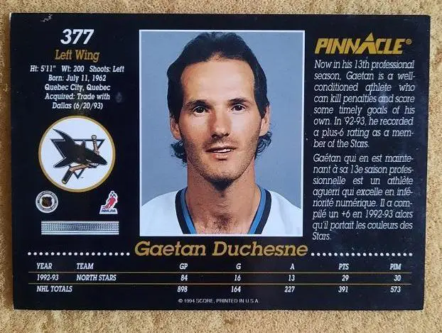 НХЛ Гаэтан Дюшен Сан-Хосе Шаркс № 377 1