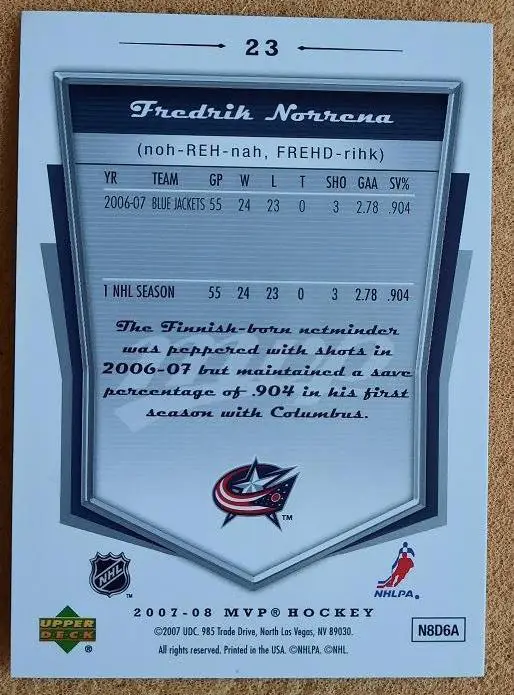 НХЛ Фредрик Норрена Коламбус Блю Джекетс Ак Барс Казань № 23 автограф 1