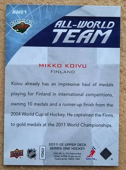 НХЛ Микко Койву Миннесота Уайлд № AW 21 1