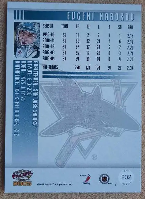 НХЛ Евгений Набоков Сан-Хосе Шаркс Динамо Москва Магнитогорск СПб № 232 1