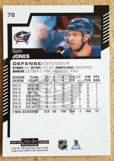 НХЛ Сет Джонс Коламбус Блю Джекетс № 78 1