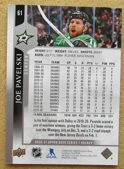 НХЛ Джо Павелски Даллас Старз № 61 1