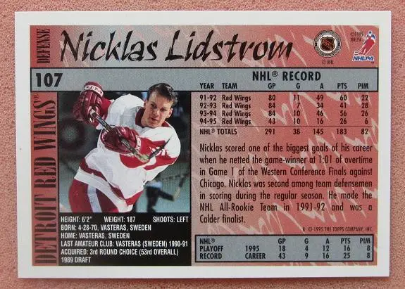 НХЛ Никлас Лидстрем Детройт Ред Уингз № 107 1