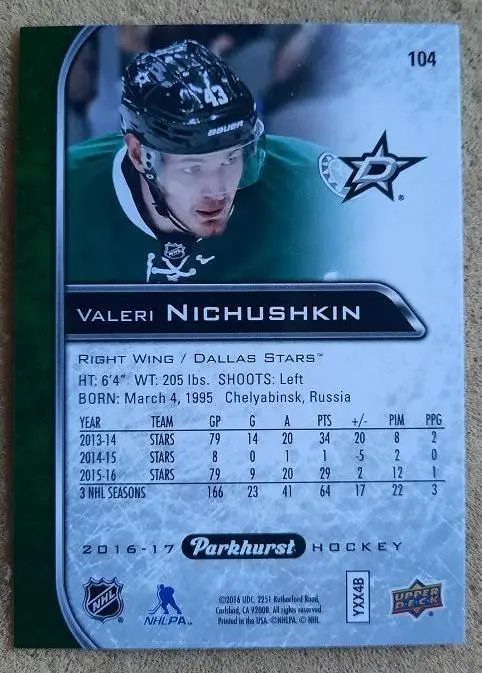 НХЛ Валерий Ничушкин Даллас Старз Челябинск ЦСКА Москва № 104 1