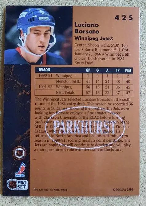 НХЛ Лучано Борсато Виннипег Джетс № 425 1
