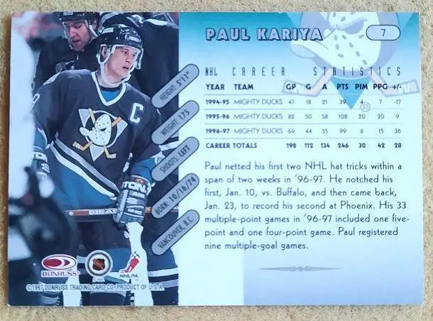 НХЛ Пол Кария Анахайм Майти Дакс № 7 1
