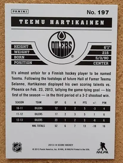 НХЛ Тему Хартикайнен Эдмонтон Ойлерз Уфа № 197 1