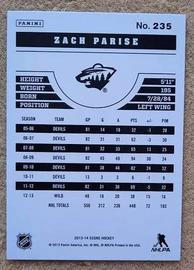 НХЛ Зак Паризе Миннесота Уайлд № 235 1