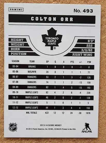 НХЛ Колтон Орр Торонто Мэйпл Лифс № 493 1