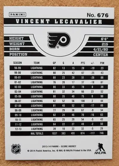НХЛ Венсан Лекавалье Филадельфия Флайерз № 676 1