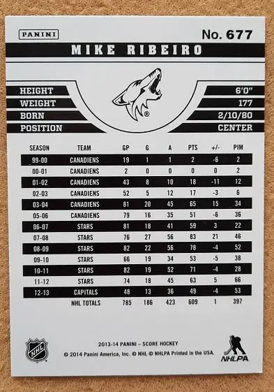 НХЛ Майк Рибейро Финикс Койотис № 677 1