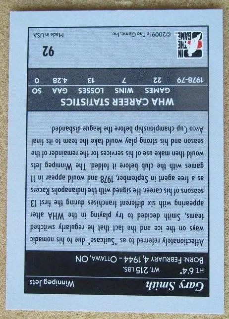 НХЛ Гари Смит Виннипег Джетс № 92 1