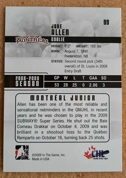 НХЛ Джейк Аллен Монреаль Юниорс № 99 1