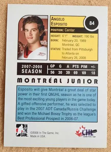 НХЛ Анджело Эспозито Монреаль Юниорс № 84 1