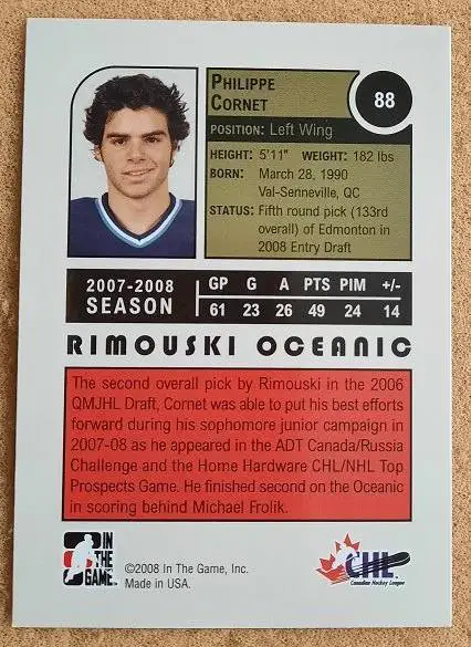 НХЛ Филипп Корнет Римуски Ошеаник № 88 1