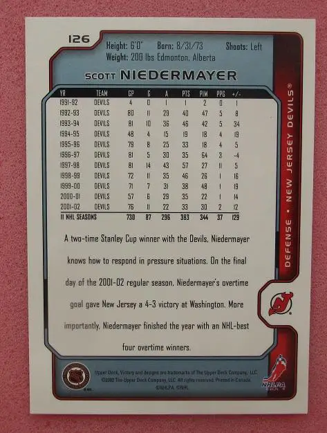 НХЛ Скотт Нидермайер Нью-Джерси Дэвилз № 126 1
