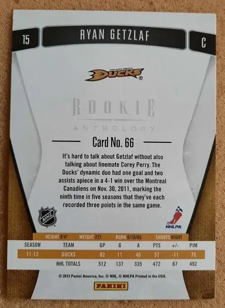 НХЛ Райан Гецлаф Анахайм Дакс № 66 1