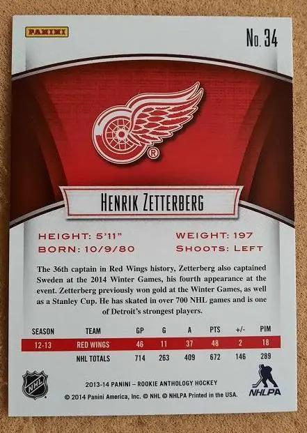 НХЛ Хенрик Зеттерберг Детройт Ред Уингз № 34 1