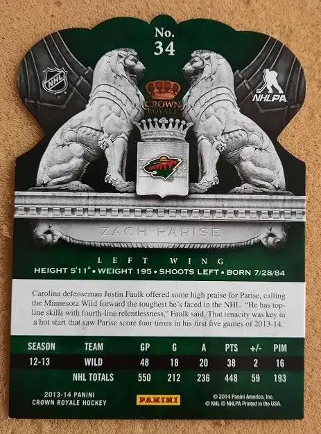 НХЛ Зак Паризе Миннесота Уайлд № 34 1