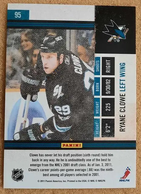 НХЛ Райан Клоу Сан-Хосе Шаокс № 95 1