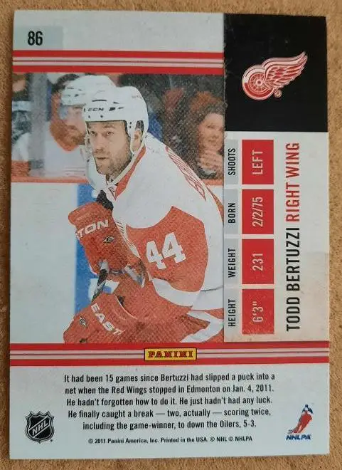 НХЛ Тодд Бертуцци Детройт Ред Уингз № 86 1
