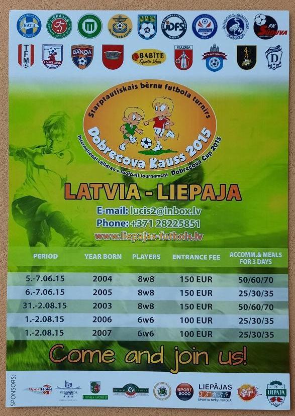 флаер-афиша Кубок Добрецова Латвия 2015 БАТЭ Судува Шауляй Сконто Лиепая