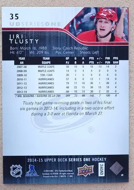 НХЛ Иржи Тлустый Каролина Харрикейнз № 35 1