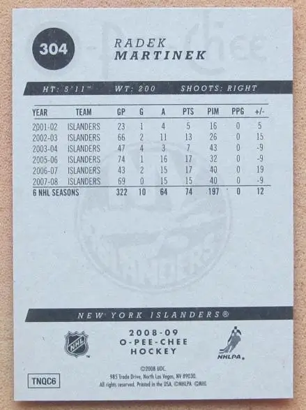 НХЛ Радек Мартинек Нью-Йорк Айлендерс № 304 1