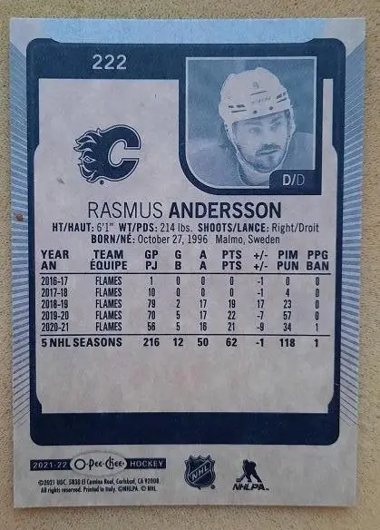 НХЛ Расмус Андерссон Калгари Флэймз № 222 1