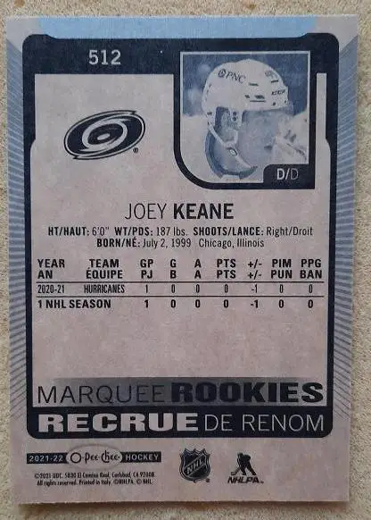 НХЛ Джоуи Кин Каролина Харрикейнз Спартак Москва № 512 1