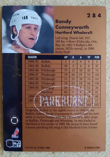 НХЛ Рэнди Канниворт Хартфорд Уэйлерс № 284 1