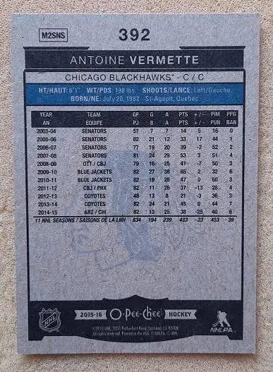 НХЛ Антуан Верметт Чикаго Блэкхокс № 392 1