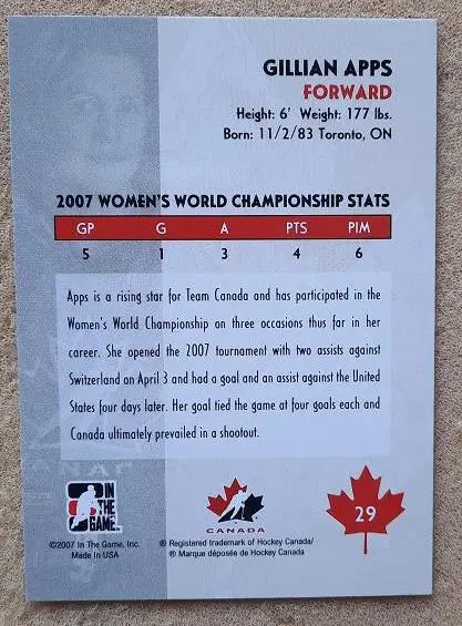 НХЛ Джиллиан Эппс Канада № 29 1