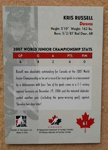 НХЛ Крис Расселл Канада № 61 1