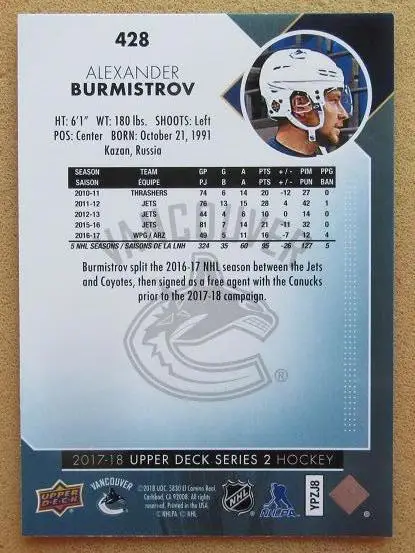 НХЛ Александр Бурмистров Ванкувер Кэнакс Казань № 428 1
