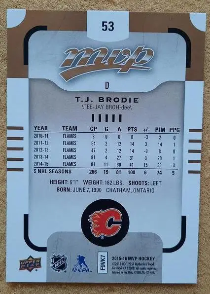 НХЛ Ти Джей Броди Калгари Флэймз № 53 1