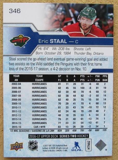 НХЛ Эрик Стаал Миннесота Уайлд № 346 1