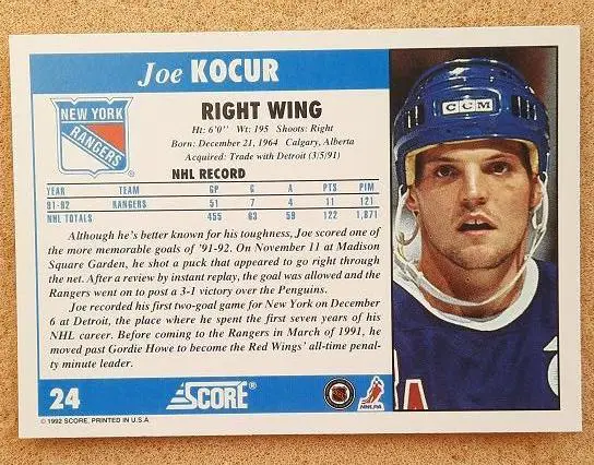 НХЛ Джо Кочур Нью-Йорк Рейнджерс № 24 1