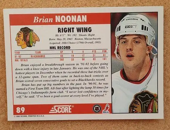 НХЛ Брайан Нунан Чикаго Блэкхокс № 89 1