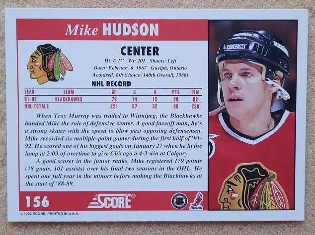 НХЛ Майк Хадсон Чикаго Блэкхокс № 156 1