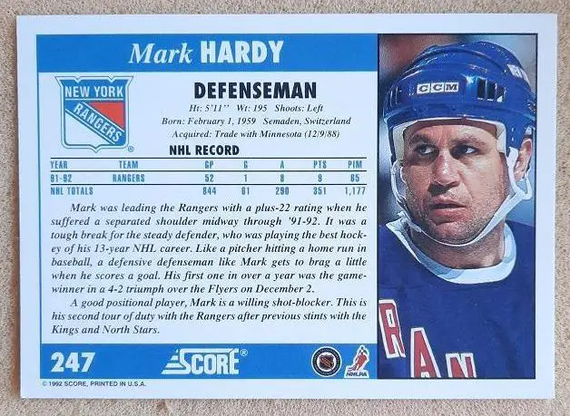 НХЛ Марк Харди Нью-Йорк Рейнджерс № 247 1