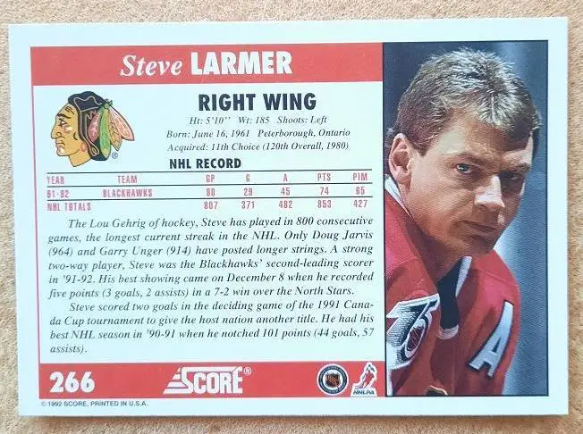 НХЛ Стив Лармер Чикаго Блэкхокс № 266 1