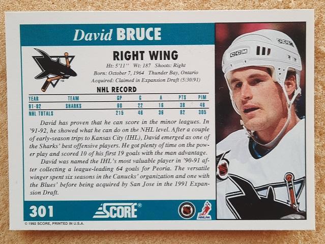НХЛ Дэвид Брюс Сан-Хосе Шаркс № 301 1